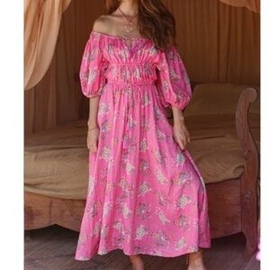 Solstice Linen Soirée Dress In Rose Pink